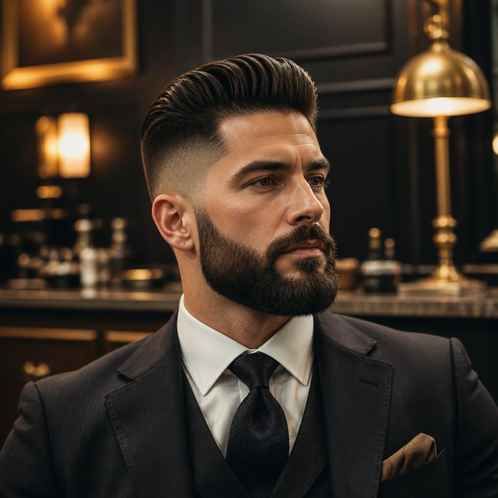 Man in a suit after a luxury barber cut and beard sculpt